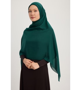 MıssColor A4801 Büyük Şifon Eşarp 140x140 - Bej (Zümrüt Yeşili)