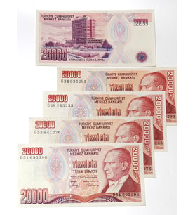 7. Emisyon 20.000 Türk Lirası Eski Koleksiyon Kağıt Para. Para Koleksiyonu. Hatıra Para. Hobi Para.