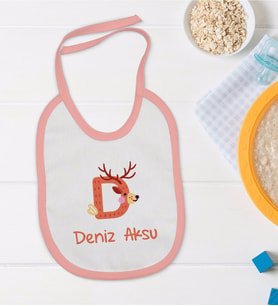 BK Kids Kişiye Özel Pembe Bebek Mama Önlüğü - Model 110