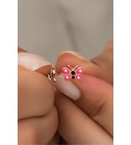 925 Ayar Gümüş Minik Pembe Mineli Kelebek Küpe