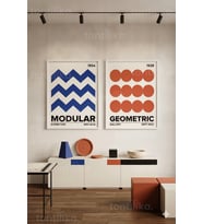 Geometrik Sanat 2'li Ahşap Çerçeveli Tablo Seti