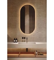 Fawdecor Led Işıklı Oval/Kapsül Model Dekoratif Duvar Aynası, Modern Eşsiz Ayna, Ayna Duvar Dekorasyon Ürünü (Günışığı)
