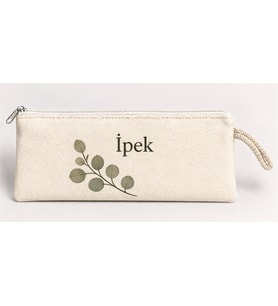 Kişiye Özel Okaliptüs Yaprakları Baskılı Fermuarlı Clutch El Çantası Makyaj Çantası