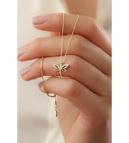 925 Ayar Gümüş Gold Zirkon Taşlı Minimal Yusufçuk Kolye