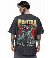 Pantera Rock Metal Müzik Grubu Sırt Baskılı Unisex Oversize Eskitme Yıkamalı Tişört