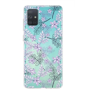 Samsung Galaxy A71 Uyumlu Kapak Floral Lila Tasarımlı Şeffaf Silikon Kılıf