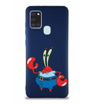 Samsung Galaxy A21S Soft Premier Kapak Bay Yengeç Tasarımlı Silikon Kılıf - Lacivert (Şeffaf)