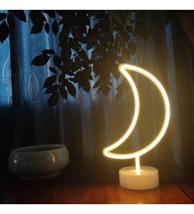Dekoratif Pilli Ay Tasarımlı 3D Neon Led Masa Ve Gece Lambası (5680)