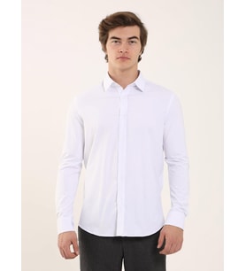 Beyaz Erkek Slim Fit Düz Klasik Yaka Uzun Kol Gömlek