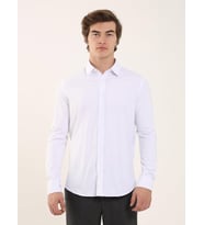 Beyaz Erkek Slim Fit Düz Klasik Yaka Uzun Kol Gömlek