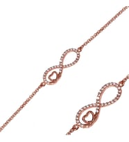925 Ayar Çift Zincirli Kalp Sonsuzluk Modelli  Gümüş Bileklik (Rose - Gold)