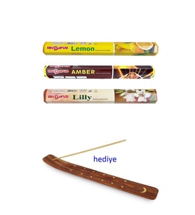 3 Paket 20 Çubuklu Tütsü Limon - Amber - Lilly - Kayık Hediyeli