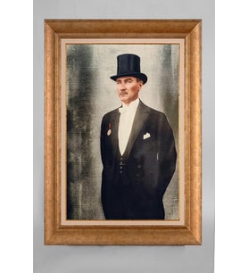 Altın Varaklı Paspartulu Çerçeveli Atatürk Tablo nt889