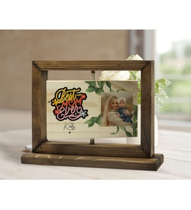 BK Gift Kişiye Özel İsimli Fotoğraflı Doğal Ahşap Dönen Fotoğraf Çerçevesi, Anneler Günü Hediyeleri, Ev Dekoru, Masaüstü Dekoru-1