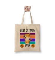 Best Cat Mom Anneler Günü Beyaz Bez Çanta Uzun Saplı Alışveriş Çantası Plaj Çantası