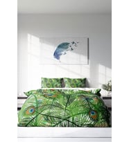 Çift Kişilik ( Lastikli Çarşaflı ) %100 Pamuk Saten Nevresim Takımı Peacock Feathers