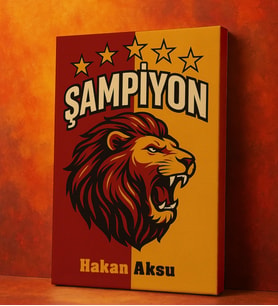 BK Gift Kişiye Özel Sarı Kırmızı 5 Yıldız Aslan Taraftar Tasarımlı Kanvas Tablo-3, Taraftar Hediyesi, Doğum Günü Hediyesi, Arkadaşa Hediye