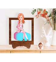 BK Gift Kişiye Özel Kadın Karikatürlü Ahşap Standlı 3D Biblo-32 (Beyaz)