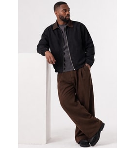 Erkek Gabardin Ceket Oversize Polo Yaka Detaylı Rahat Kalıp Beli Lastikli (Siyah)