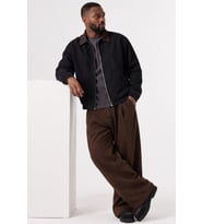 Erkek Gabardin Ceket Oversize Polo Yaka Detaylı Rahat Kalıp Beli Lastikli (Siyah)