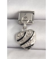 316L Çelik Gümüş Renk Zirkon Taşlı Kalp Model Nomination Charm TJ-BC1316