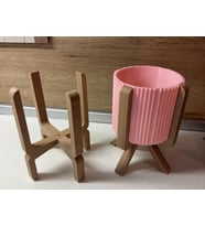 Northcity 3D Baskı Ayaklı Çizgili Saksı - Bej Standlı Dekoratif Saksı - Pembe
