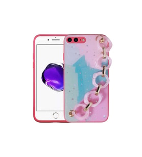 Apple iPhone 8 Plus Uyumlu Kılıf Simli Desenli El Askılı Tutacaklı Zore Elsa Silikon Kapak (K.Pembe)