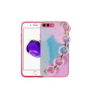 Apple iPhone 8 Plus Uyumlu Kılıf Simli Desenli El Askılı Tutacaklı Zore Elsa Silikon Kapak (K.Pembe)