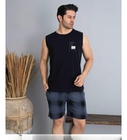 Pijamoni Erkek Bisiklet Yaka Kolsuz Şortlu Pijama Takımı 6185/7 - 1 Adet (Siyah)
