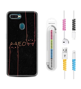 Oppo A5S A15 A16 A54 A55 A73 A74 Kılıf Kablo Koruma Spiral Silikon Meow 1657