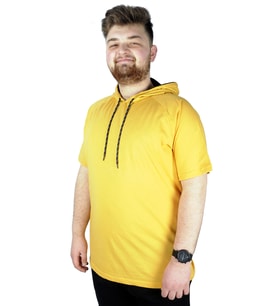 Mode XL Büyük Beden Tshirt Reglan Kapşonlu 22117 Hardal