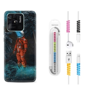 Xiaomi Poco X3 Pro M4 Pro X4 Pro C40 10C Kılıf Kablo Koruma Spiral Silikon Astronot Smoke 1769
