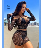 Intive Fantasy Taşlı Fileden Croptop Büstiyerli Etekli Vücut Çorabı-Limited (Siyah)