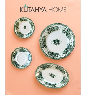 Green Romance 20 Parça Porselen Kahvaltı Takımı Modern Tasarım - Vintage Model (Yeşil)