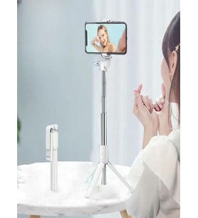 Lexroo 2in1 Masaüstü Kumandalı Tripod ve Taşınbilir Selfie Çubuğu 70cm Ios ve Android Uyumlu Beyaz