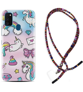 Samsung M21 M22 M23 M30 M31S M32 Kılıf Boyun Asklı Rasta Silikon Unicorn Mektup 1800