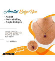 Ametist Doğaltaş Kolye Ucu, Gümüş Zincir Dahil M467
