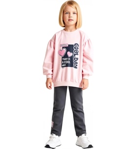Kız Çocuk Pamuklu Slogan Baskılı Sweatshirt ve Tayt Seti Kaliteli Şık Rahat Günlük