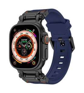 Watch 42mm KRD-101 Titanyum Metal Başlıklı Silikon Kordon (Siyah-Mavi)