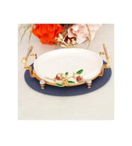 Caş Dekorasyon Nar Modeli Yuvarlak Porselen Sunum Tabağı Servis Tabağı Sunumluk-23 cm (Çok Renkli)