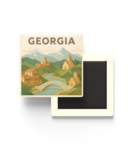 Gürcistan - Georgia - Paper Cut Art - Baskılı Buzdolap Magneti Kare - 9x9 cm