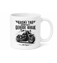 Motosiklet Tutkunu Kaskı Tak Dünyayı Geride Bırak Baskılı Porselen Kupa Bardak Hediye