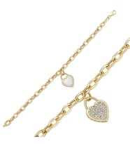 Çift Taraflı Taşlı Kalp Bileklik (Gold)