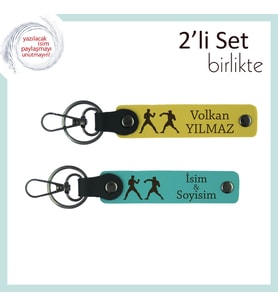 Doğru Zamanda Vuranlara, Taktiğiyle Parlayanlara Özel, Dövüş Temalı Anahtarlık, Sarı-Koyu Turkuaz (Çok Renkli)