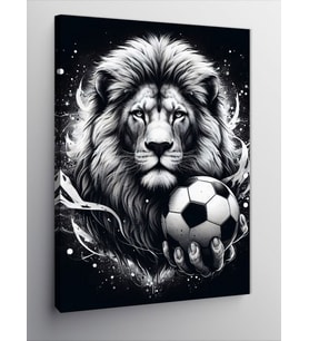 Kanvas Tablo Siyah Beyaz Aslan Ve Futbol