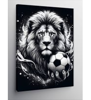 Kanvas Tablo Siyah Beyaz Aslan Ve Futbol
