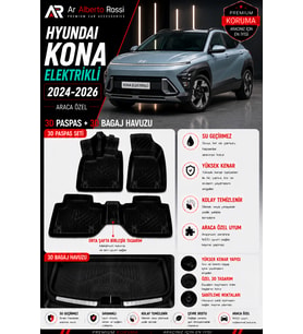 HYUNDAI KONA ELEKTRIKLI 2024-2026 Araca Özel 3D Paspas + 3D Bagaj Havuzu