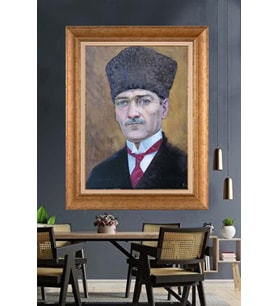 Altın Varaklı Çerçeveli Paspartulu Atatürk Tablo DC1622 (Gold)
