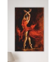Kırmızı Elbiseli Dans Eden Kadın Temalı MDF Tablo 30x20 cm 3mm MDF UV Baskı Modern Duvar Dekoru