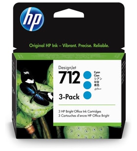 HP 3ED77A 712 3-Pack 29-ml Cyan DesignJet